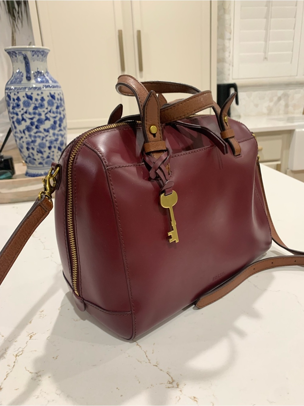 Fossil Rachel Small Leather Burgundy Satchel Bag